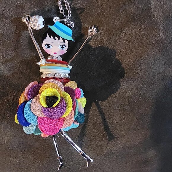 Handmade Paris Doll Necklace Crystal Dress Pendant, Flower Fashion Jewelry Gift - Picture 2 of 7